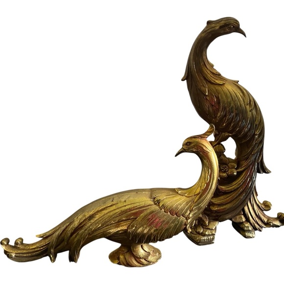 2 Vintage MCM Gold Gliding Peacocks Collectible Table Sculpture 13 1/4”& 8”H - Picture 2 of 16